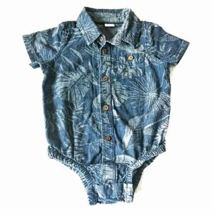 Gap 6-12 Months Chambray Palm Polo Blue Linen Look